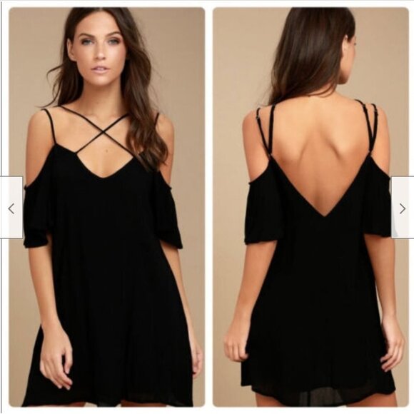 NWT Lulus Afterglow Spaghetti Strap Cocktail Shift Mini Dress Black - Picture 1 of 6